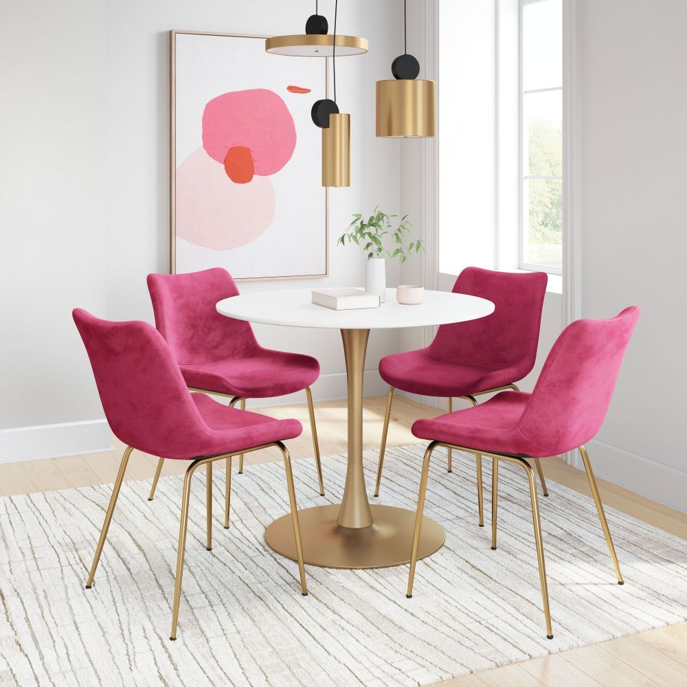 CHAIR ZUO ZUO TONY 101769 | Dining Room | Gold Red| 100% Polyester | Fabric Velvet | Inside | Bar Restaurant Cafetería Food Court Bar Breakfast Kitchen Bistro Office Space Set