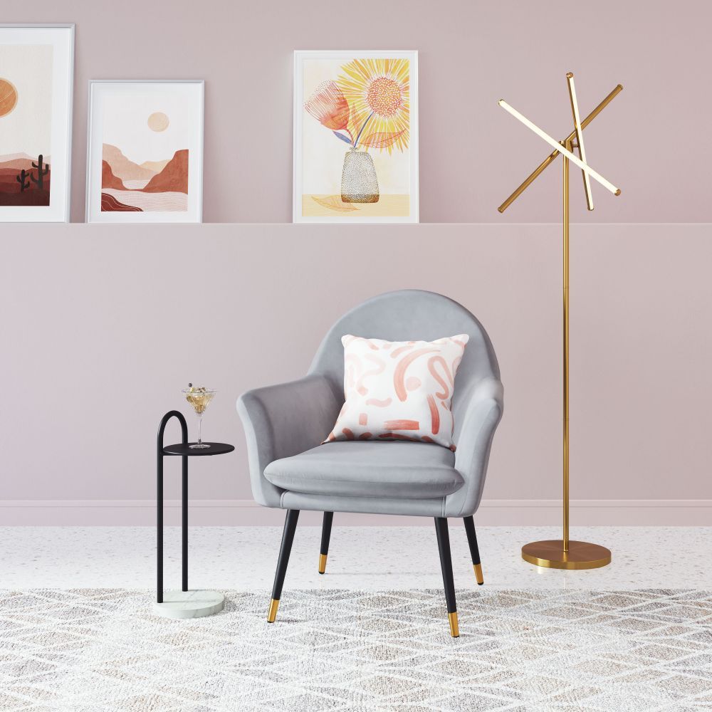 LÁMPARA ZUO GARZA | Living Room Floor Lamp | Brass | Gold | Electroplated Steel | Silicone | Inside | Room Waiting Room Bedroom Decorative Home Interior Decoration Lamp Ilumination Modern Light Kitchen
