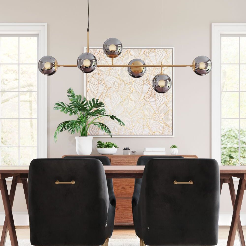 LAMP ZUO GISELA | Ceiling Light for Dining Room | Black Brass | Steel Tinted Glass | Inside Bedroom Waiting Room Decorative Room Home Interior Decorative Lamp Lighting Floor Lamp Modern Lamp Light Kitchen Living Room Bedroom Set
