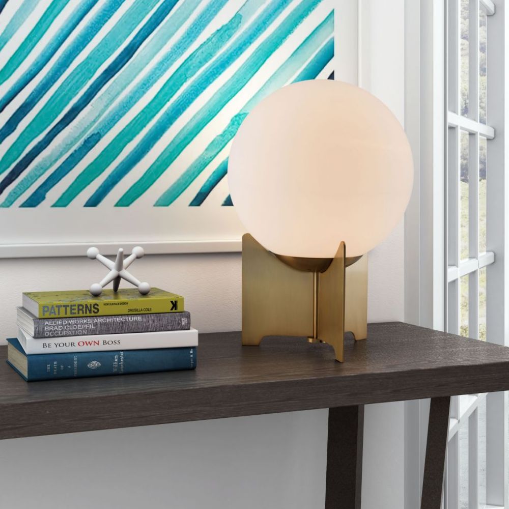 LAMP ZUO PEARL | Table Lamp for Living Room Bedroom Desk | White Brass | Galvanized Steel Frosted Glass | Inside Bedroom Waiting Room Decorative Room Home Interior Decorative Lamp Lighting Floor Lamp Modern Lamp Light Kitchen Living Room Bedroom Set