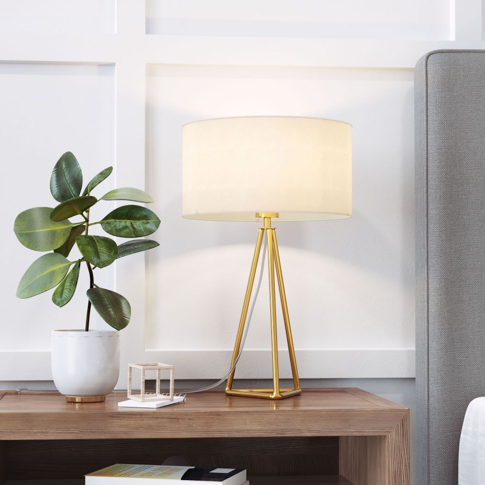 LAMP ZUO SASCHA | Table Lamp | Brass | Gold | Electroplated Steel | Poly Cotton | Inside | Room Waiting Room Bedroom Decorative Home Interior Decoration Lamp Ilumination Modern Light Kitchen Set