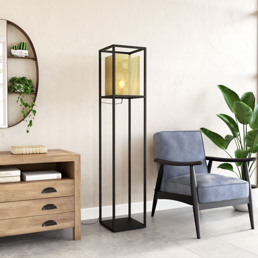LAMP ZUO YVES | Floor Lamp for Living Room | Gold | Black | Powder Coated Steel | Electroplated Steel | Inside | Room Waiting Room Bedroom Decorative Home Interior Decoration Lamp Ilumination Modern Light Kitchen Set