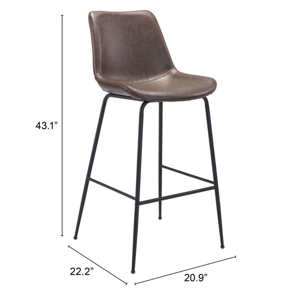 STOOL BYRON ZUO 101771 | Barstool for Kitchen and Dining | Brown Black | 100%Polyurethane | Faux Leathert | Inside | Bar Restaurant Cafetería Food Court Bar Breakfast Kitchen Bistro Office Space