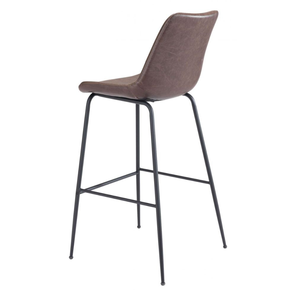 STOOL BYRON ZUO 101771 | Barstool for Kitchen and Dining | Brown Black | 100%Polyurethane | Faux Leathert | Inside | Bar Restaurant Cafetería Food Court Bar Breakfast Kitchen Bistro Office Space