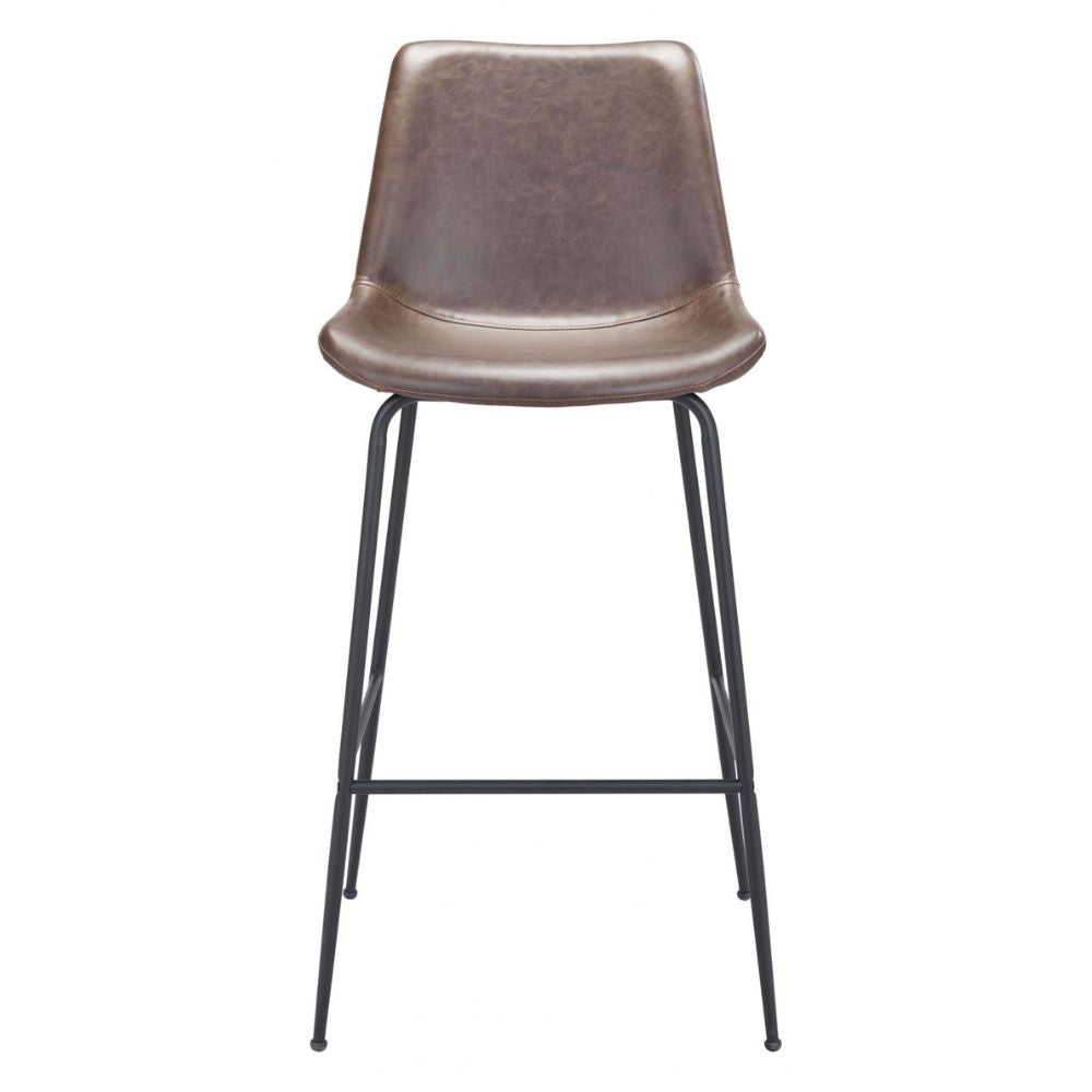STOOL BYRON ZUO 101771 | Barstool for Kitchen and Dining | Brown Black | 100%Polyurethane | Faux Leathert | Inside | Bar Restaurant Cafetería Food Court Bar Breakfast Kitchen Bistro Office Space