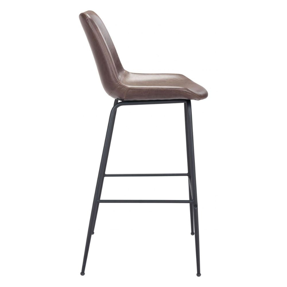 STOOL BYRON ZUO 101771 | Barstool for Kitchen and Dining | Brown Black | 100%Polyurethane | Faux Leathert | Inside | Bar Restaurant Cafetería Food Court Bar Breakfast Kitchen Bistro Office Space