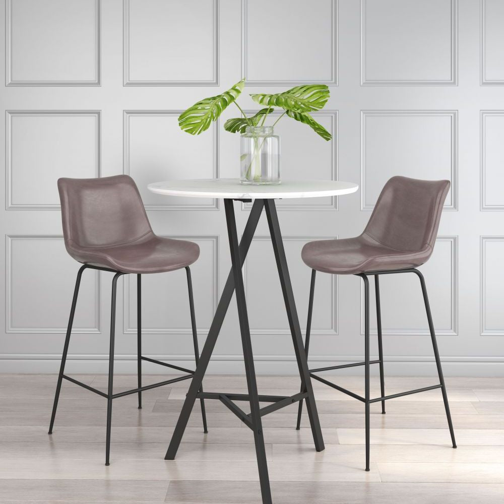 STOOL BYRON ZUO 101771 | Barstool for Kitchen and Dining | Brown Black | 100%Polyurethane | Faux Leathert | Inside | Bar Restaurant Cafetería Food Court Bar Breakfast Kitchen Bistro Office Space Set