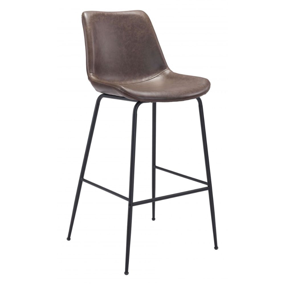 STOOL BYRON ZUO 101771 | Barstool for Kitchen and Dining | Brown Black | 100%Polyurethane | Faux Leathert | Inside | Bar Restaurant Cafetería Food Court Bar Breakfast Kitchen Bistro Office Space