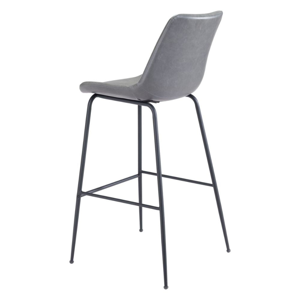 STOOL BYRON ZUO 101772 | Barstool for Kitchen and Dining | Gray Black | 100%Polyurethane | Faux Leathert | Inside | Bar Restaurant Cafetería Food Court Bar Breakfast Kitchen Bistro Office Space
