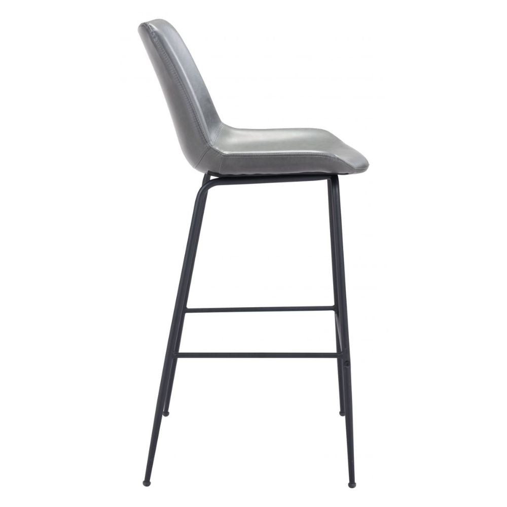 STOOL BYRON ZUO 101772 | Barstool for Kitchen and Dining | Gray Black | 100%Polyurethane | Faux Leathert | Inside | Bar Restaurant Cafetería Food Court Bar Breakfast Kitchen Bistro Office Space Set