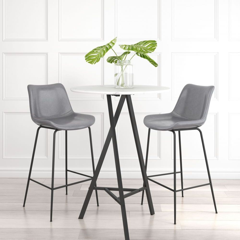 STOOL BYRON ZUO 101772 | Barstool for Kitchen and Dining | Gray Black | 100%Polyurethane | Faux Leathert | Inside | Bar Restaurant Cafetería Food Court Bar Breakfast Kitchen Bistro Office Space