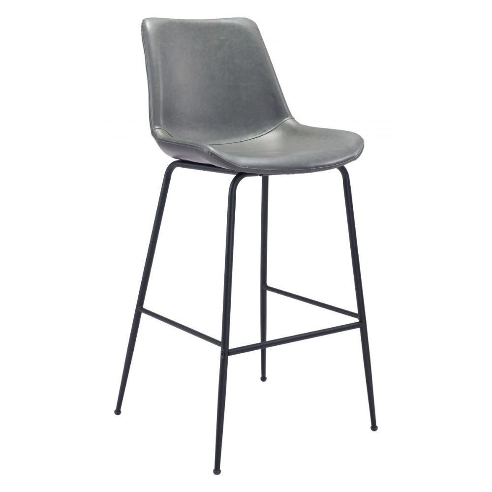 STOOL BYRON ZUO 101772 | Barstool for Kitchen and Dining | Gray Black | 100%Polyurethane | Faux Leathert | Inside | Bar Restaurant Cafetería Food Court Bar Breakfast Kitchen Bistro Office Space