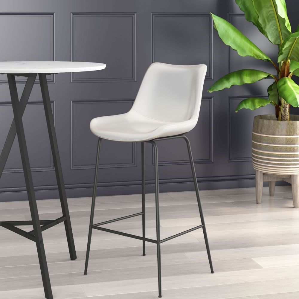 STOOL BYRON ZUO 101773 | Barstool for Kitchen and Dining | White Black | 100%Polyurethane | Faux Leathert | Inside | Bar Restaurant Cafetería Food Court Bar Breakfast Kitchen Bistro Office Space Set