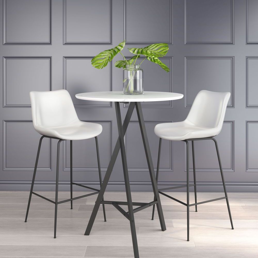 STOOL BYRON ZUO 101773 | Barstool for Kitchen and Dining | White Black | 100%Polyurethane | Faux Leathert | Inside | Bar Restaurant Cafetería Food Court Bar Breakfast Kitchen Bistro Office Space Set