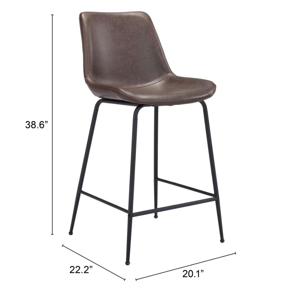 STOOL BYRON ZUO 101774 | Counter Stool for Kitchen and Dining | Brown Black | 100%Polyurethane | Faux Leathert | Inside | Bar Restaurant Cafetería Food Court Bar Breakfast Kitchen Bistro Office Space