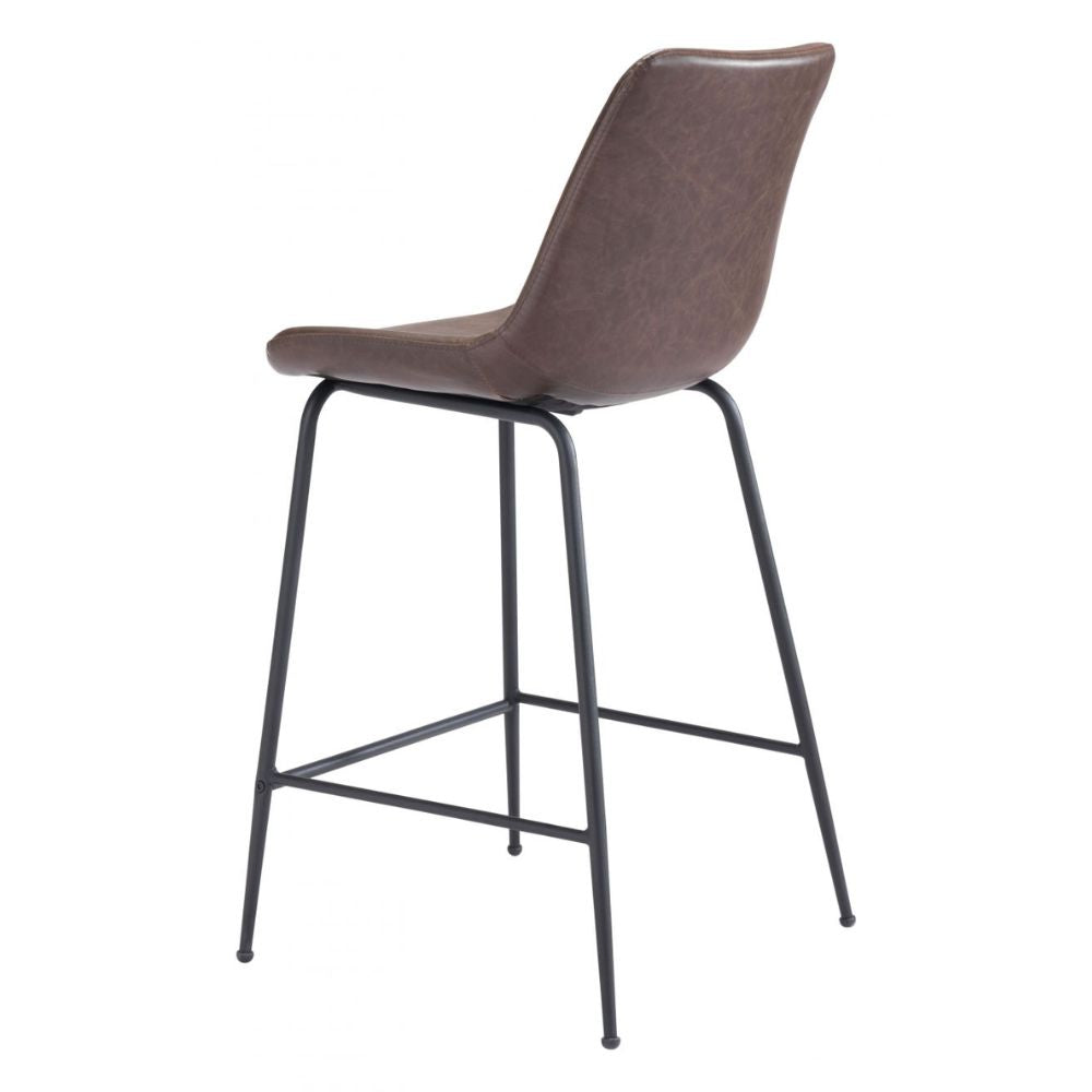 STOOL BYRON ZUO 101774 | Counter Stool for Kitchen and Dining | Brown Black | 100%Polyurethane | Faux Leathert | Inside | Bar Restaurant Cafetería Food Court Bar Breakfast Kitchen Bistro Office Space