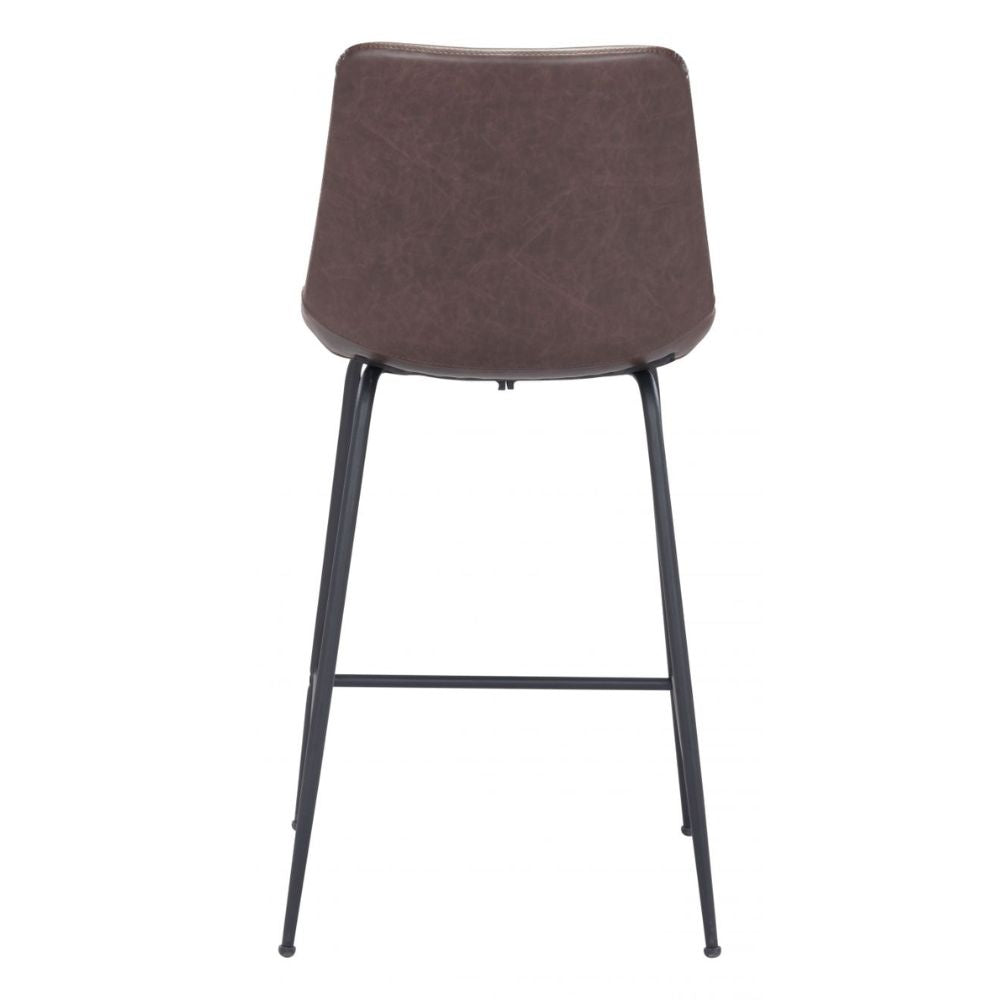 STOOL BYRON ZUO 101774 | Counter Stool for Kitchen and Dining | Brown Black | 100%Polyurethane | Faux Leathert | Inside | Bar Restaurant Cafetería Food Court Bar Breakfast Kitchen Bistro Office Space