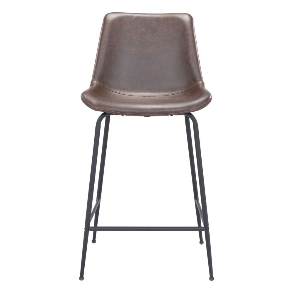 STOOL BYRON ZUO 101774 | Counter Stool for Kitchen and Dining | Brown Black | 100%Polyurethane | Faux Leathert | Inside | Bar Restaurant Cafetería Food Court Bar Breakfast Kitchen Bistro Office Space