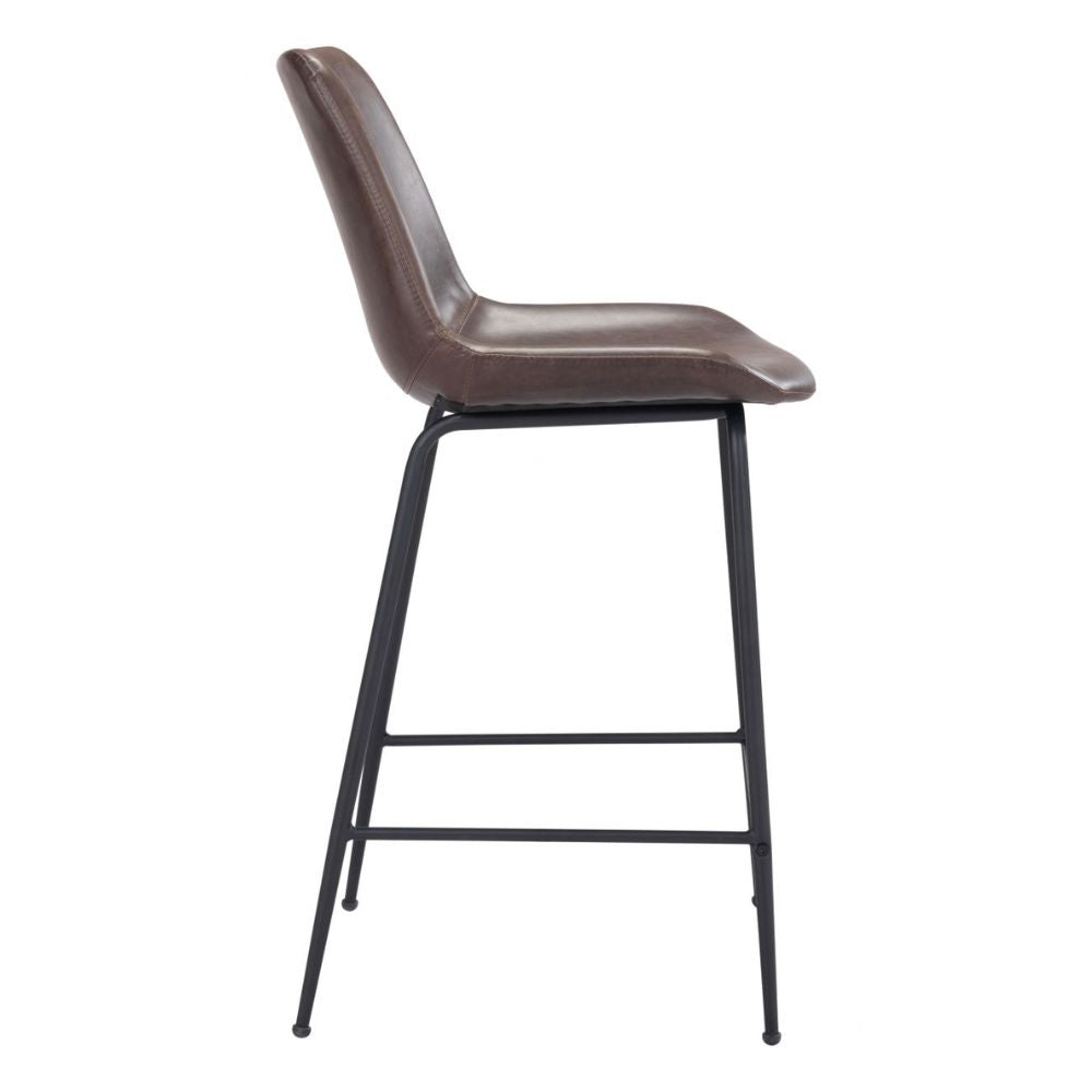 STOOL BYRON ZUO 101774 | Counter Stool for Kitchen and Dining | Brown Black | 100%Polyurethane | Faux Leathert | Inside | Bar Restaurant Cafetería Food Court Bar Breakfast Kitchen Bistro Office Space