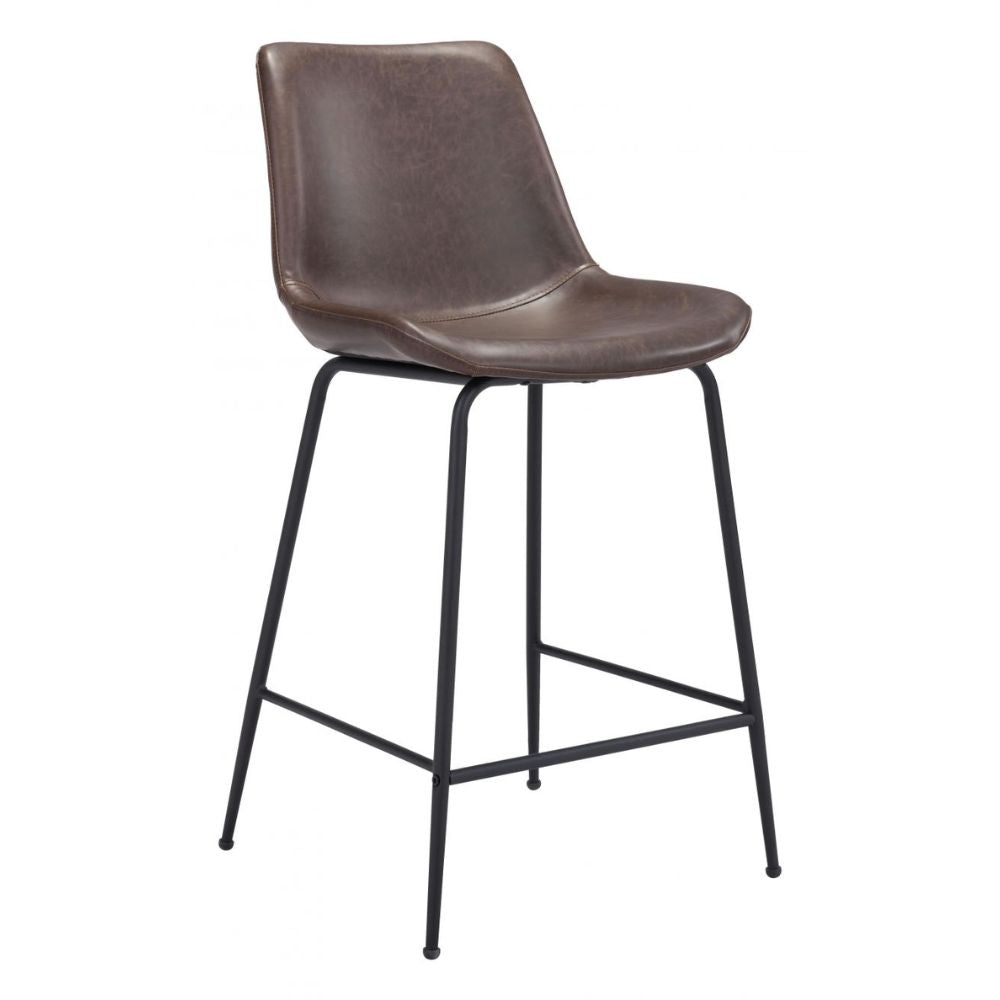 STOOL BYRON ZUO 101774 | Counter Stool for Kitchen and Dining | Brown Black | 100%Polyurethane | Faux Leathert | Inside | Bar Restaurant Cafetería Food Court Bar Breakfast Kitchen Bistro Office Space