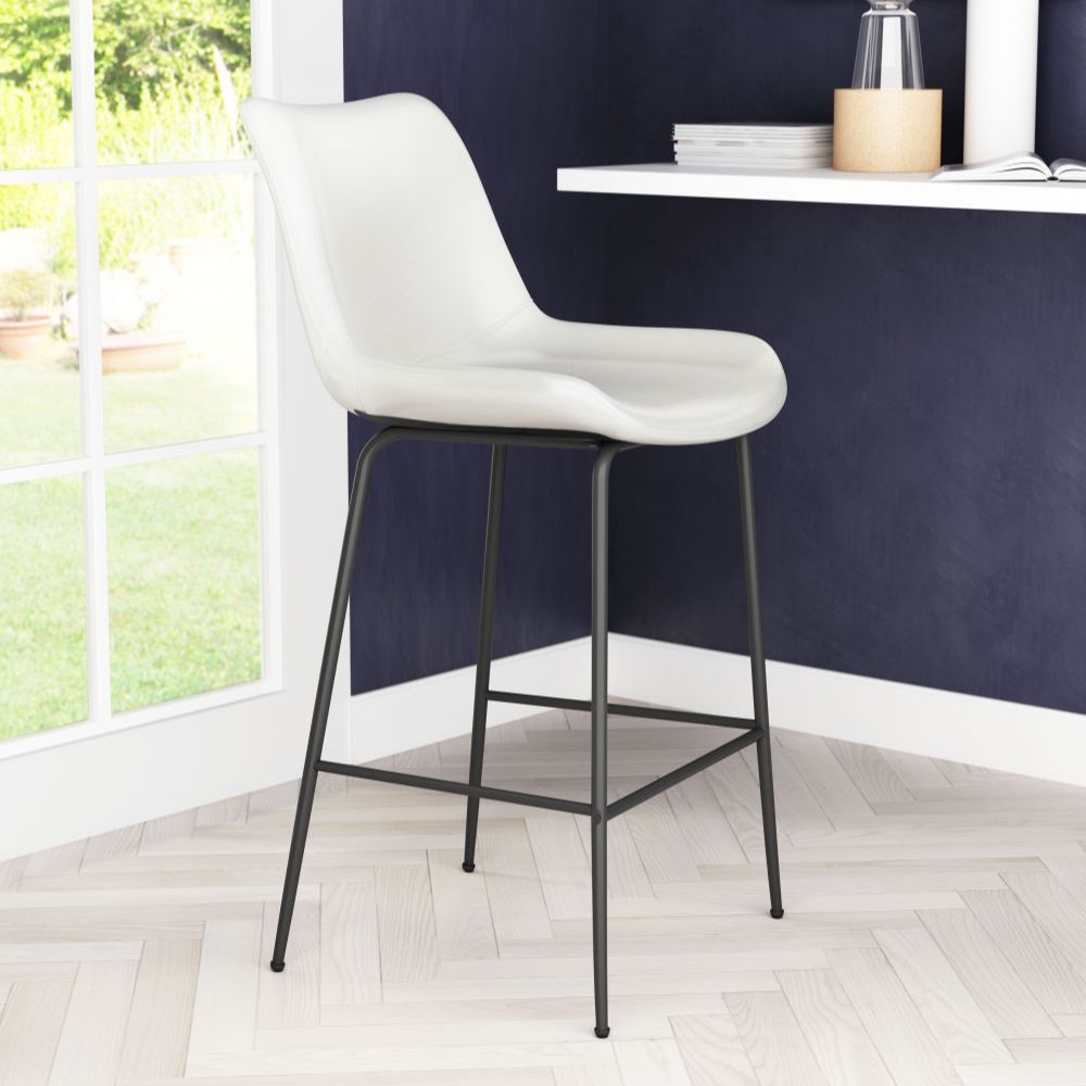 STOOL BYRON ZUO 101776 | Counter Stool for Kitchen and Dining | White Black | 100%Polyurethane | Faux Leathert | Inside | Bar Restaurant Cafetería Food Court Bar Breakfast Kitchen Bistro Office Space Set