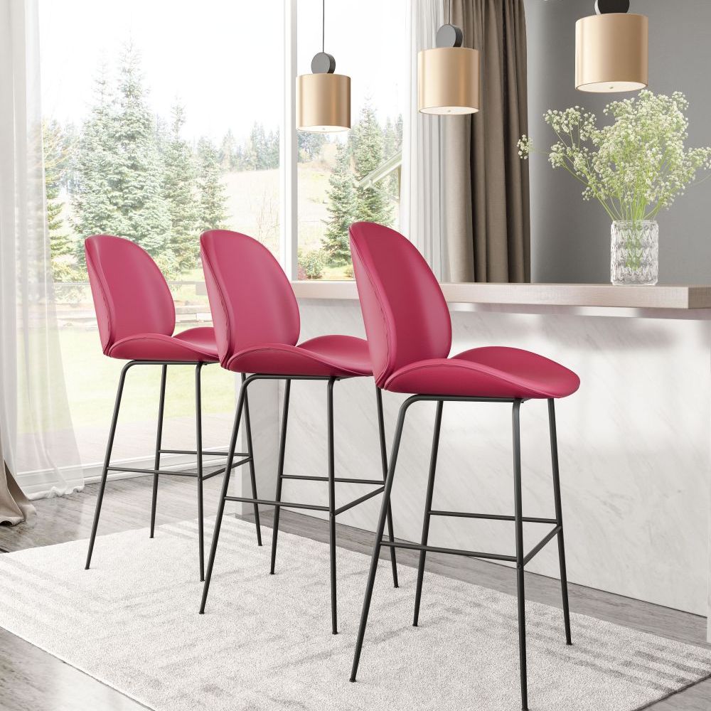 STOOL MILES ZUO 101742 | Barstool | Black Red | 100% Polyurethane | Faux Leather | Inside | Interior Bar Restaurant Cafetería Food Court Bar Breakfast Kitchen Bistro Set
