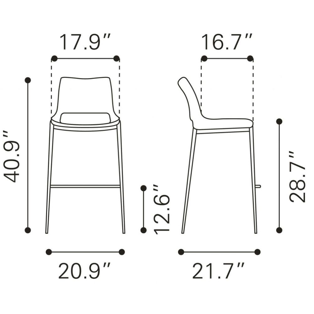 STOOL ZUO ACE 101283 | Barstool | Silver | White | 100% Polyurethane | Faux Leather | Inside