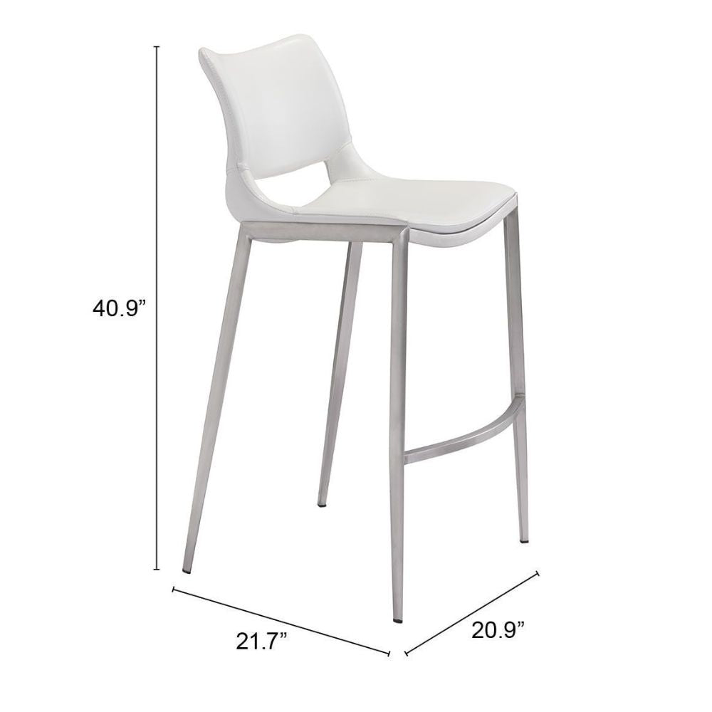 STOOL ZUO ACE 101283 | Barstool | Silver | White | 100% Polyurethane | Faux Leather | Inside