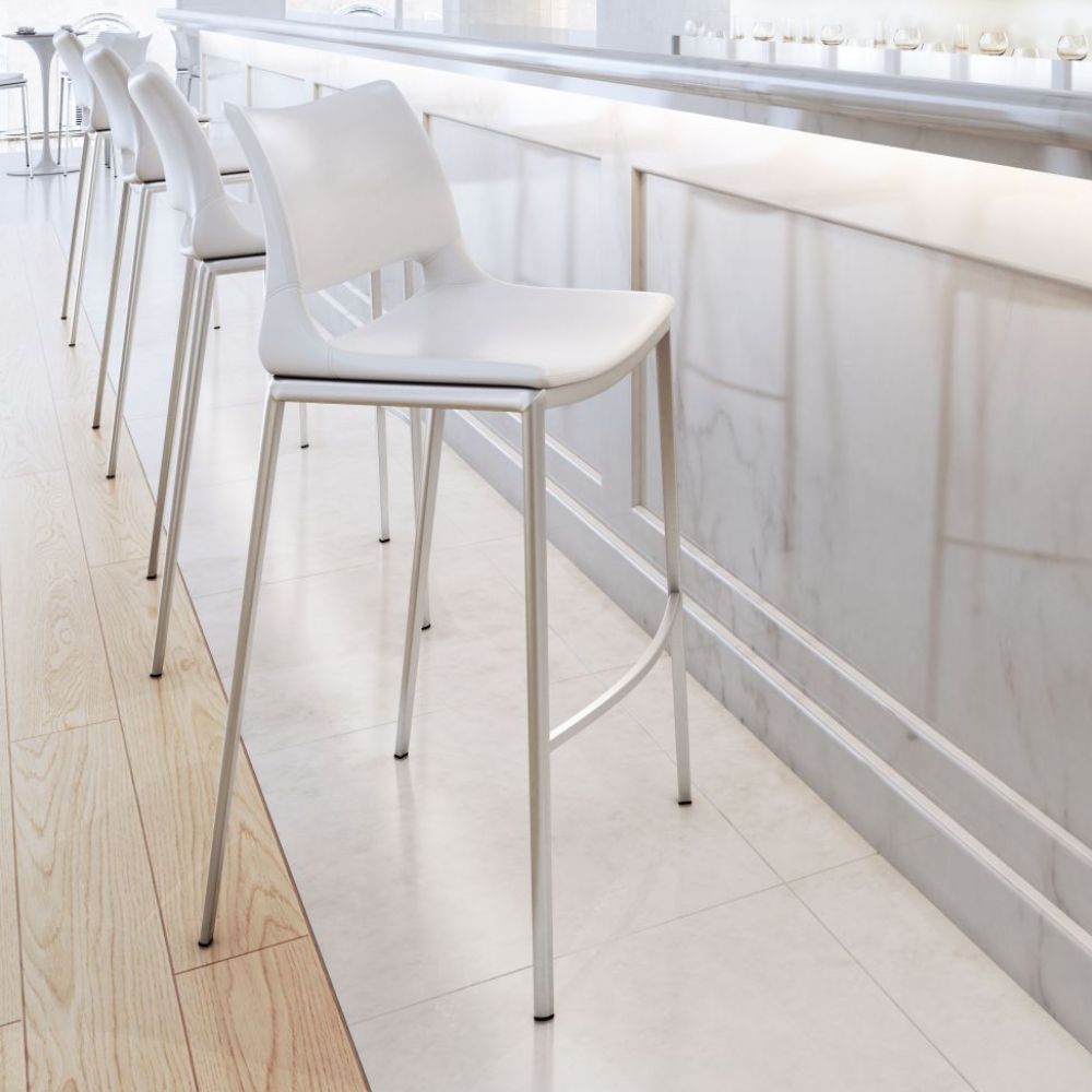 STOOL ZUO ACE 101283 | Barstool | Silver | White | 100% Polyurethane | Faux Leather | Inside Set