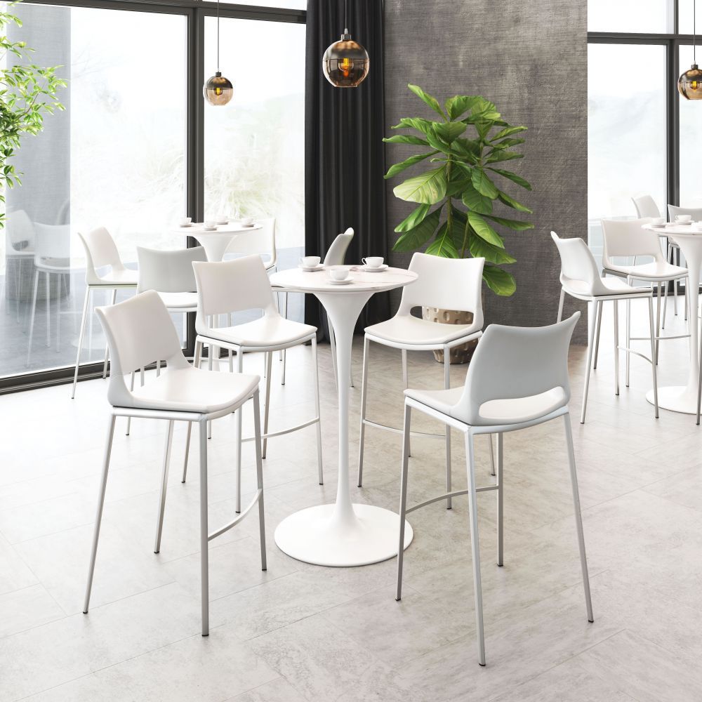 STOOL ZUO ACE 101283 | Barstool | Silver | White | 100% Polyurethane | Faux Leather | Inside Set