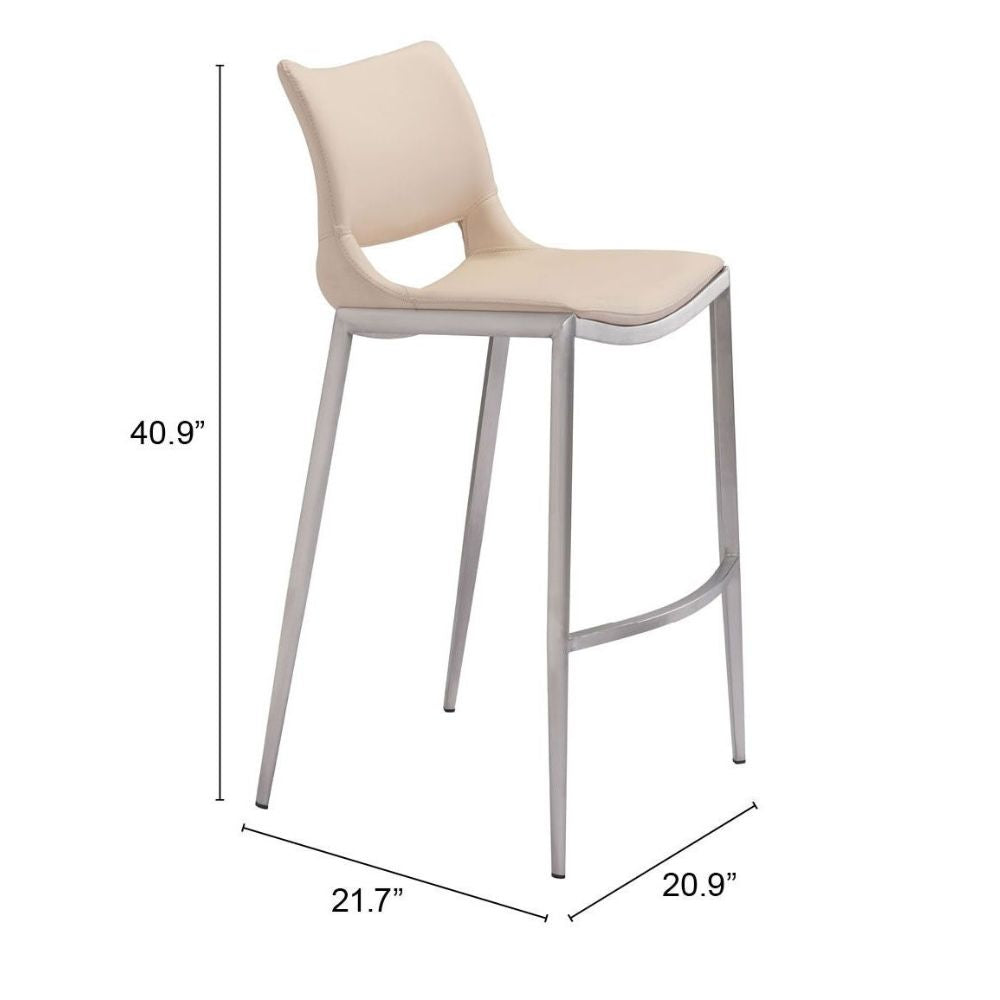 STOOL ZUO ACE 101285 | Barstool | Beige | Silver | 100% Polyurethane | Faux Leather | Inside | Bar Restaurant Cafetería Food Court Bar Breakfast Kitchen Bistro
