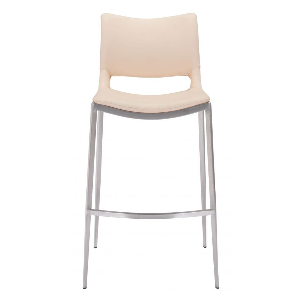 STOOL ZUO ACE 101285 | Barstool | Beige | Silver | 100% Polyurethane | Faux Leather | Inside | Bar Restaurant Cafetería Food Court Bar Breakfast Kitchen Bistro