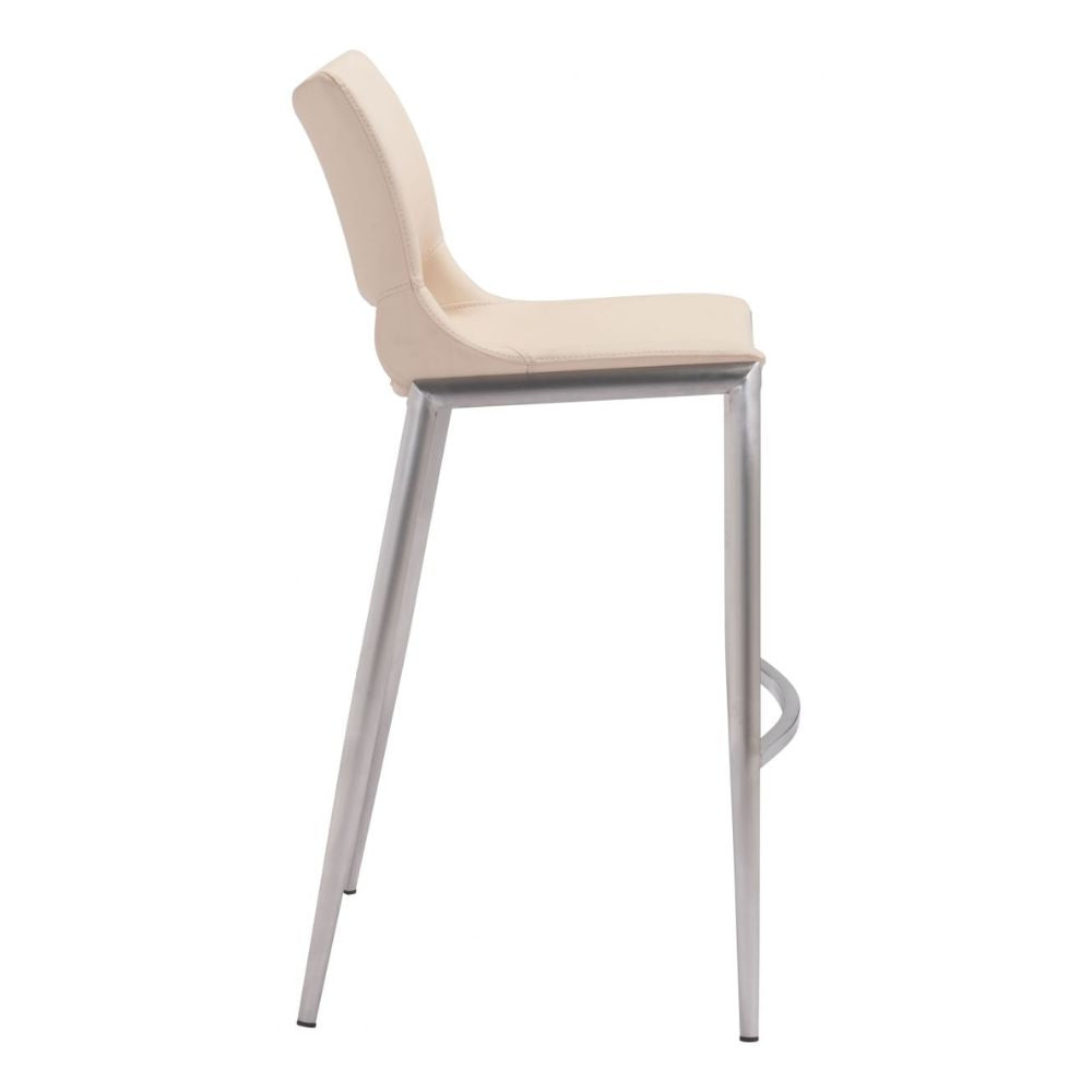 STOOL ZUO ACE 101285 | Barstool | Beige | Silver | 100% Polyurethane | Faux Leather | Inside | Bar Restaurant Cafetería Food Court Bar Breakfast Kitchen Bistro