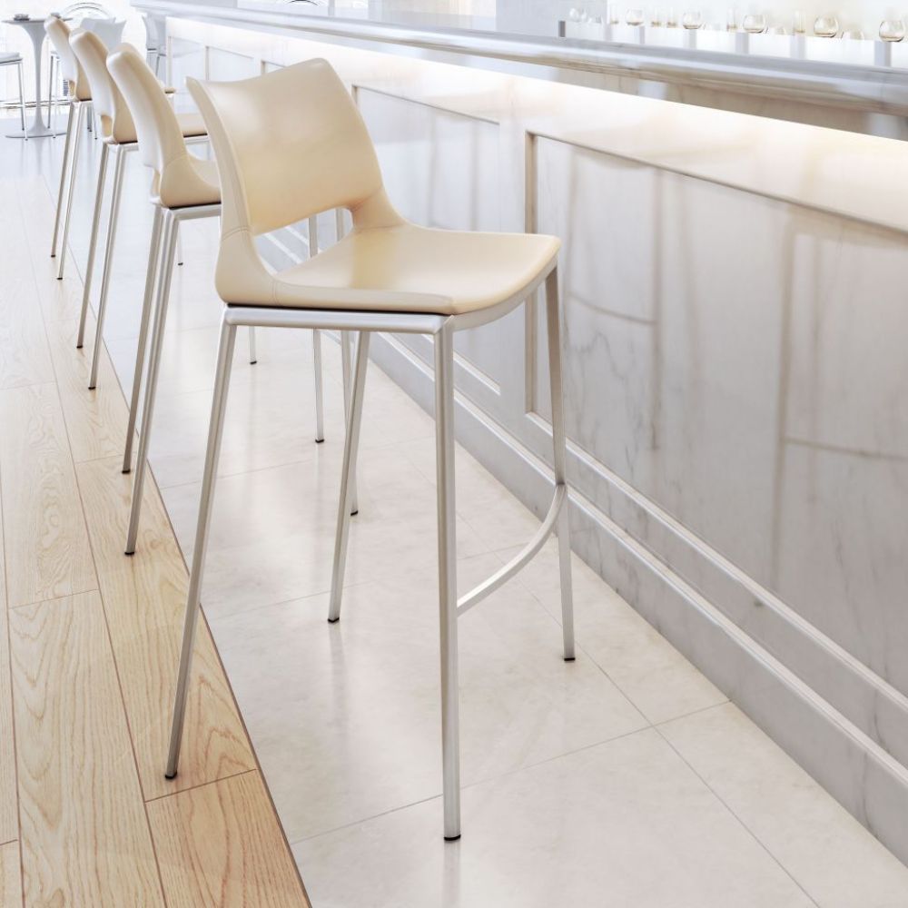 STOOL ZUO ACE 101285 | Barstool | Beige | Silver | 100% Polyurethane | Faux Leather | Inside | Bar Restaurant Cafetería Food Court Bar Breakfast Kitchen Bistro Set