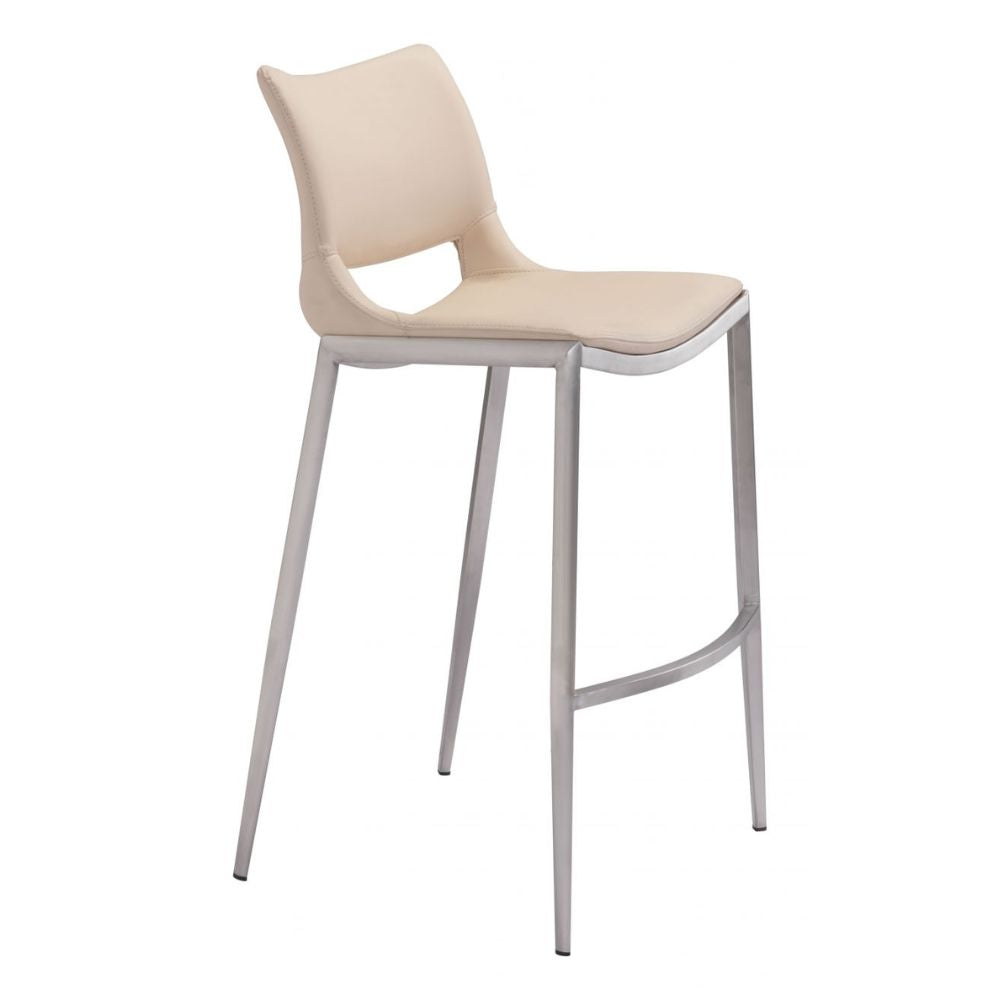 STOOL ZUO ACE 101285 | Barstool | Beige | Silver | 100% Polyurethane | Faux Leather | Inside | Bar Restaurant Cafetería Food Court Bar Breakfast Kitchen Bistro