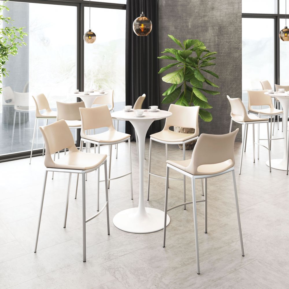 STOOL ZUO ACE 101285 | Barstool | Beige | Silver | 100% Polyurethane | Faux Leather | Inside | Bar Restaurant Cafetería Food Court Bar Breakfast Kitchen Bistro Set
