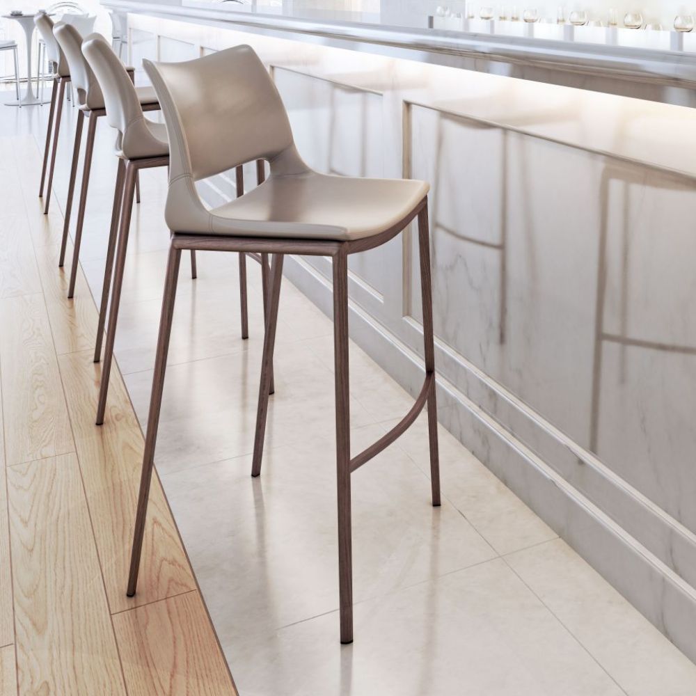 STOOL ZUO ACE 101286 | Comercial Barstool | Brown Walnut | 100% Polyurethane | Faux Leather | Inside | Bar Restaurant Cafetería Food Court Bar Breakfast Kitchen Bistro Set