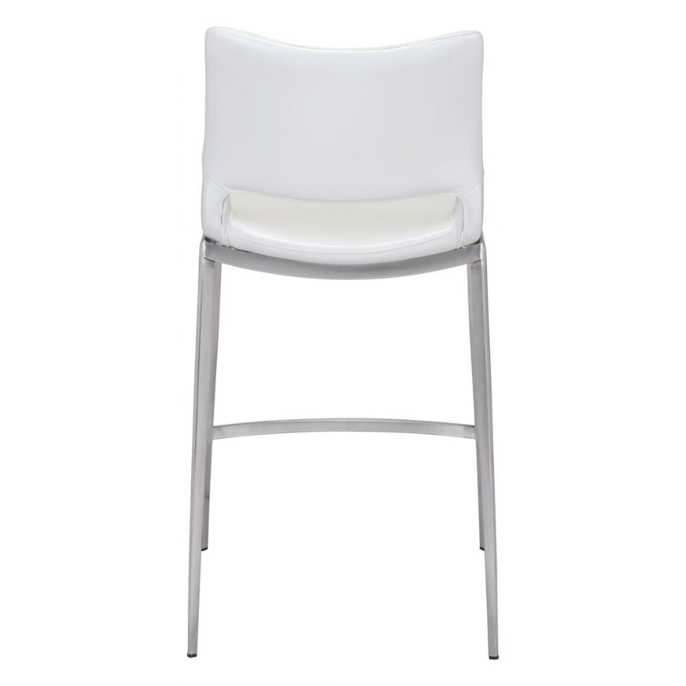 STOOL ZUO ACE 101390 | Counter Stool for Home and Office Space | Silver| White | 100% Polyurethane | Faux Leather | Inside | Bar Restaurant Cafetería Food Court Bar Breakfast Kitchen Bistro Office Space