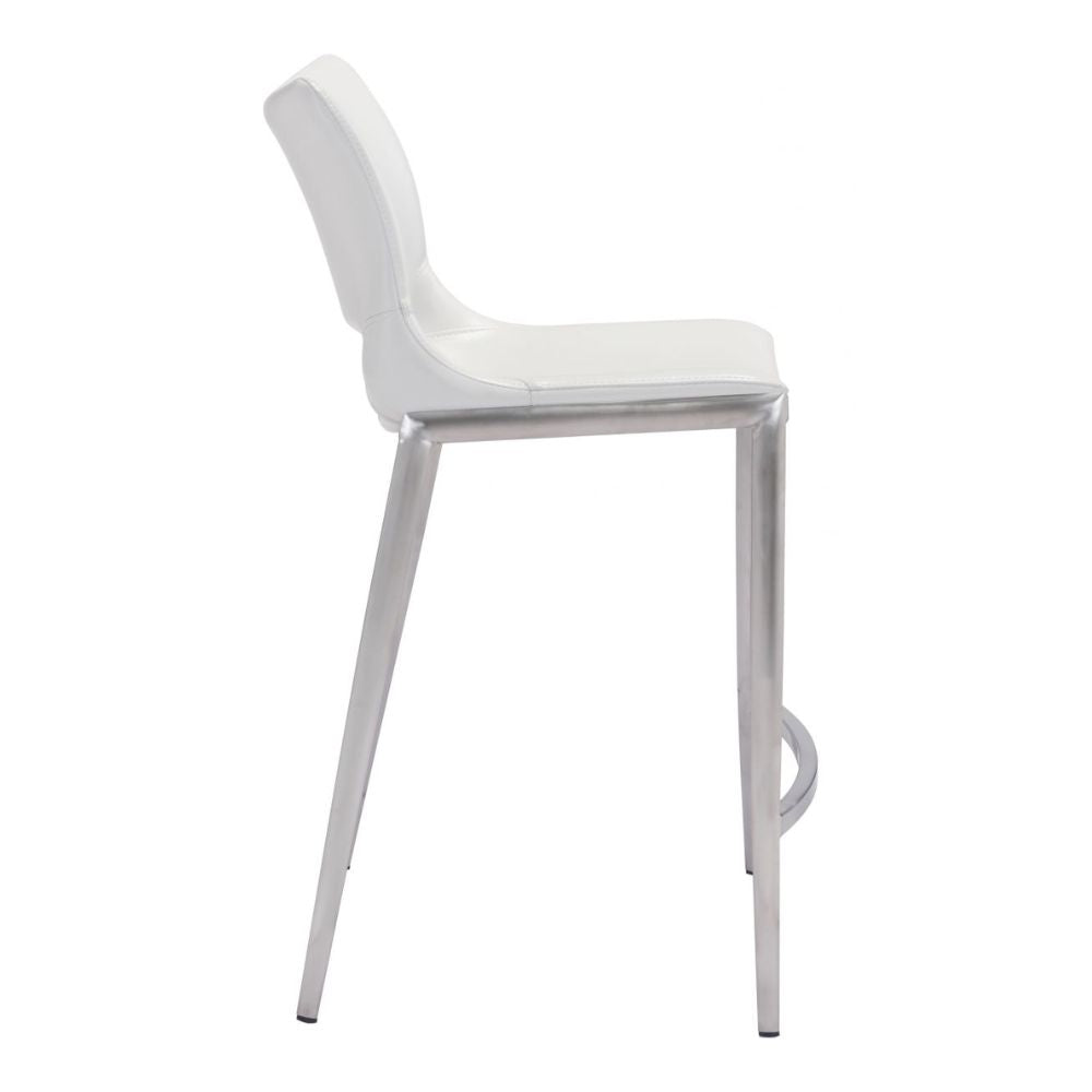 STOOL ZUO ACE 101390 | Counter Stool for Home and Office Space | Silver| White | 100% Polyurethane | Faux Leather | Inside | Bar Restaurant Cafetería Food Court Bar Breakfast Kitchen Bistro Office Space