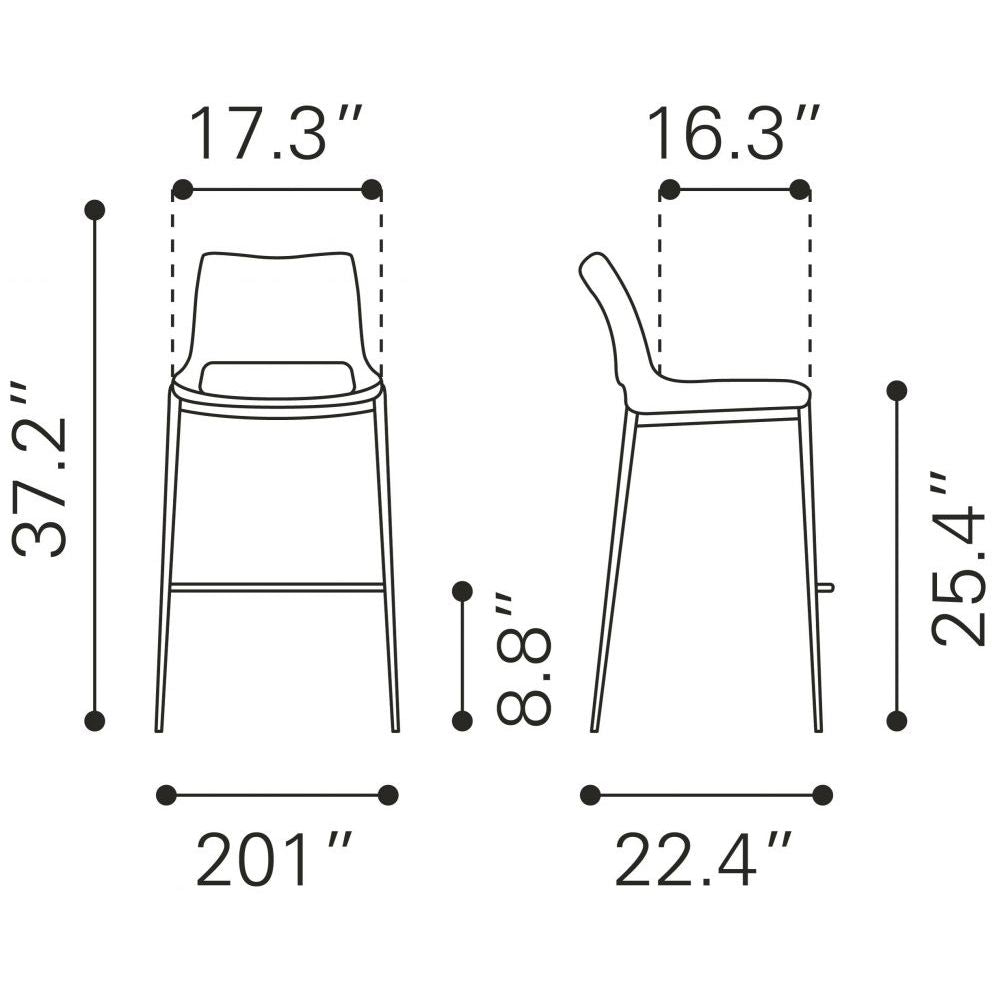 STOOL ZUO ACE 101391 | Counter Stool for Home and Office Space | Black | Silver | 100% Polyurethane | Faux Leather | Inside | Bar Restaurant Cafetería Food Court Bar Breakfast Kitchen Bistro Office Space