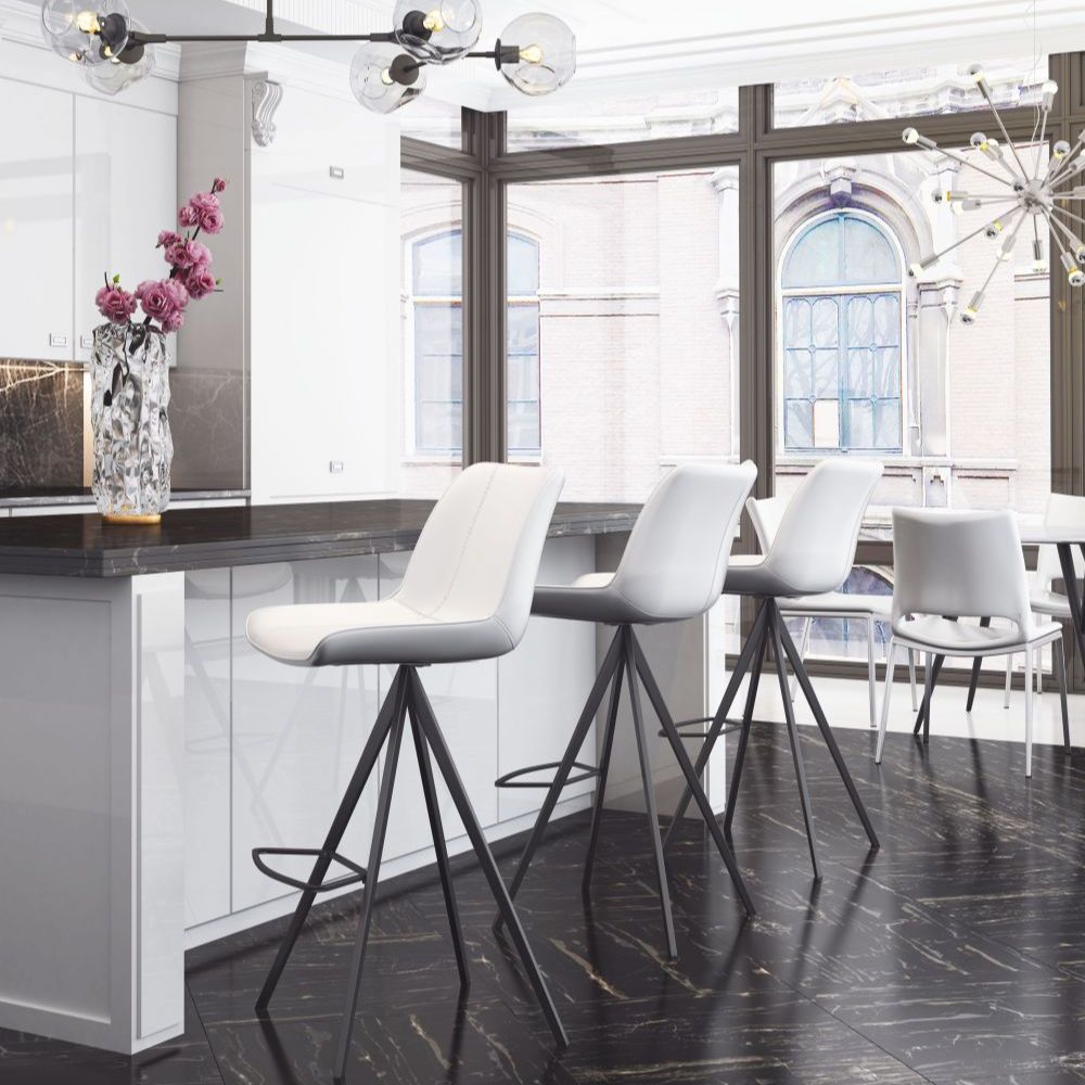 STOOL ZUO AKI 101287 | Kitchen Counter Barstool | White Black | 100% Polyurethane | Faux Leather | Inside | Bar Restaurant Cafetería Food Court Bar Breakfast Kitchen Bistro Set