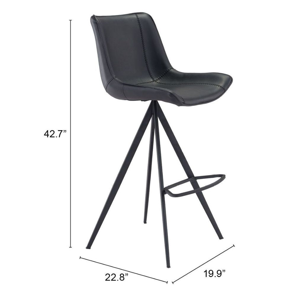 STOOL ZUO AKI 101289 | Kitchen Counter Barstool | Black | 100% Polyurethane | Faux Leather | Inside | Bar Restaurant Cafetería Food Court Bar Breakfast Kitchen Bistro