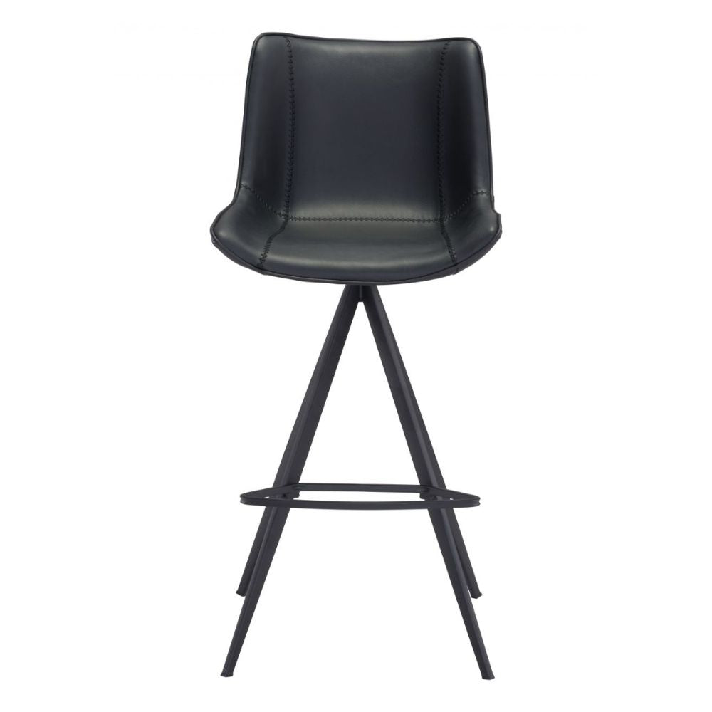 STOOL ZUO AKI 101289 | Kitchen Counter Barstool | Black | 100% Polyurethane | Faux Leather | Inside | Bar Restaurant Cafetería Food Court Bar Breakfast Kitchen Bistro