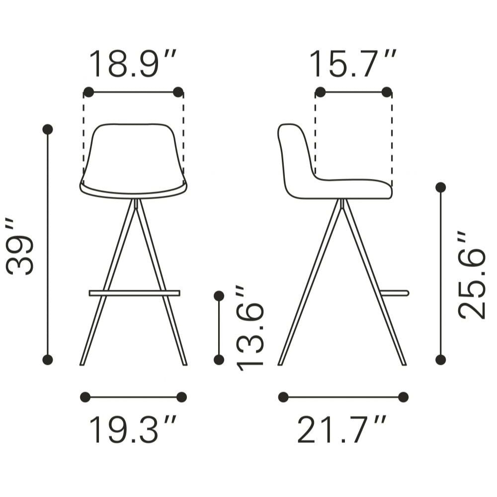 STOOL ZUO AKI 101393| Counter Stool for Kitchen and Bars | Black White | 100% Polyurethane | Faux Leather | Inside | Bar Restaurant Cafetería Food Court Bar Breakfast Kitchen Bistro Office Space