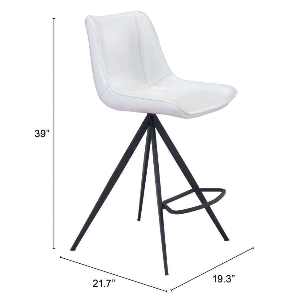 STOOL ZUO AKI 101393| Counter Stool for Kitchen and Bars | Black White | 100% Polyurethane | Faux Leather | Inside | Bar Restaurant Cafetería Food Court Bar Breakfast Kitchen Bistro Office Space