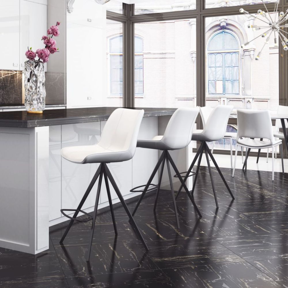 STOOL ZUO AKI 101393| Counter Stool for Kitchen and Bars | Black White | 100% Polyurethane | Faux Leather | Inside | Bar Restaurant Cafetería Food Court Bar Breakfast Kitchen Bistro Office Space Set