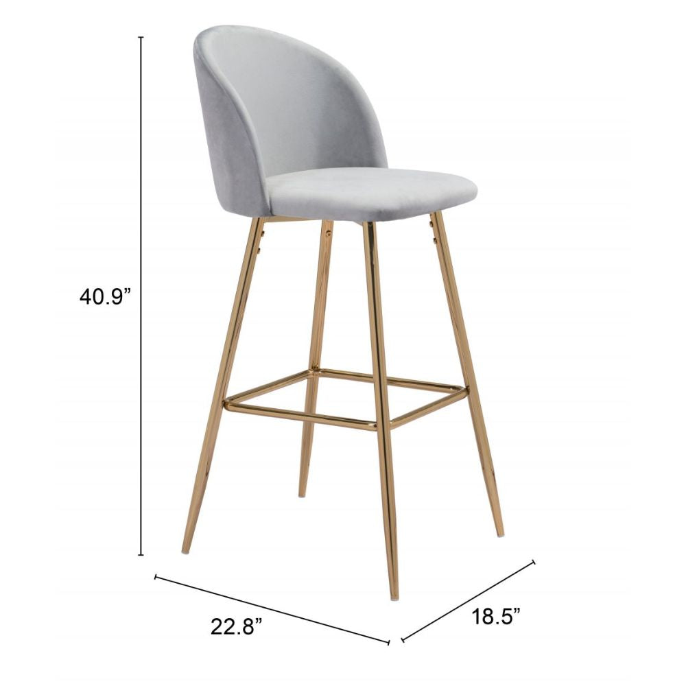 STOOL ZUO COZY 101561 | Barstool | Gray Gold | 100% Polyester | Fabric Velvet | Inside | Use Interior Department Room Department Accommodation Studio Decoration Interiors Home Habitacion Dinner Room