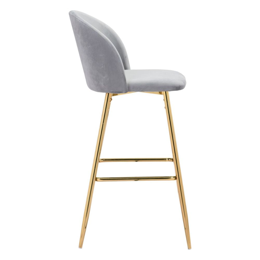 STOOL ZUO COZY 101561 | Barstool | Gray Gold | 100% Polyester | Fabric Velvet | Inside | Use Interior Department Room Department Accommodation Studio Decoration Interiors Home Habitacion Dinner Room