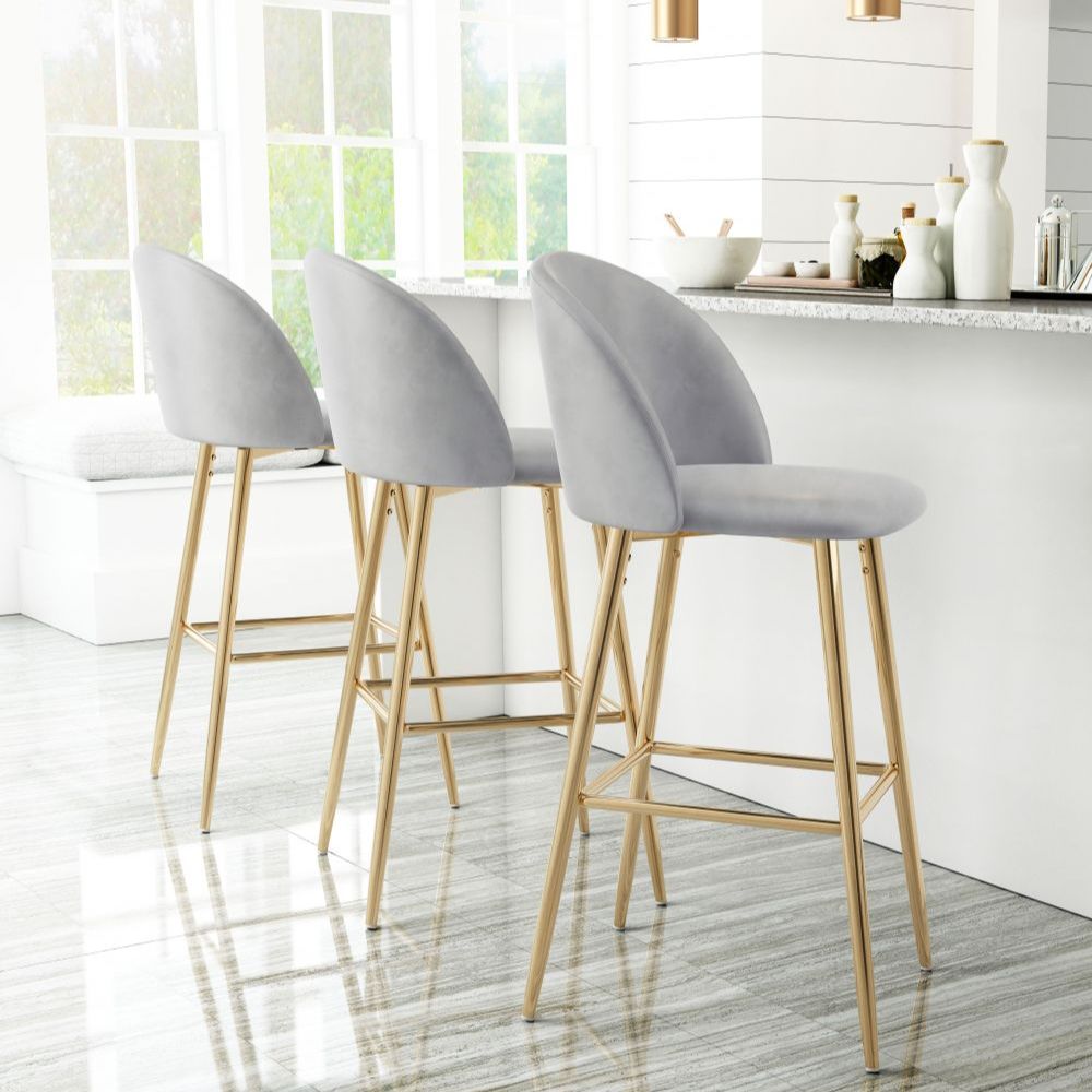 STOOL ZUO COZY 101561 | Barstool | Gray Gold | 100% Polyester | Fabric Velvet | Inside | Use Interior Department Room Department Accommodation Studio Decoration Interiors Home Habitacion Dinner Room Set