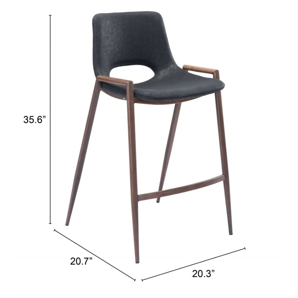 STOOL ZUO DESI 101691 | Counter Stool for Kitchen Dining Area | Black, Walnut | 100% Polyurethane | Faux Leather | Inside | Bar Restaurant Cafetería Food Court Bar Breakfast Kitchen Bistro